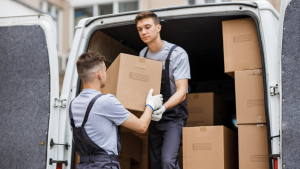 2 guys a local Berkeley Movers loading stuff to the truck